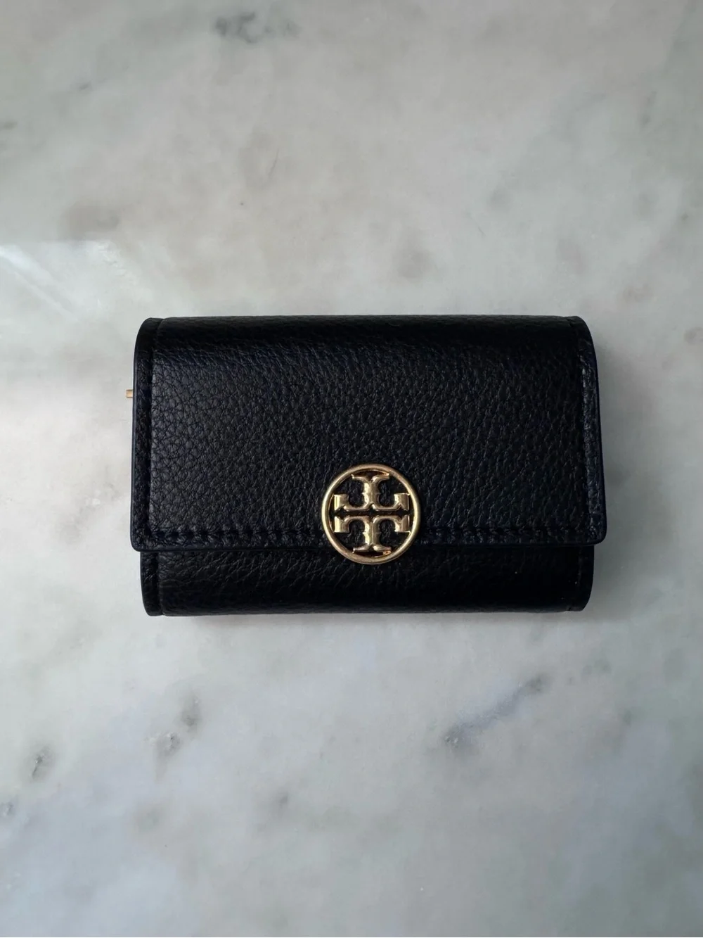Tory Burch Black Pebbled Small Leather Wallet With Coin Purse